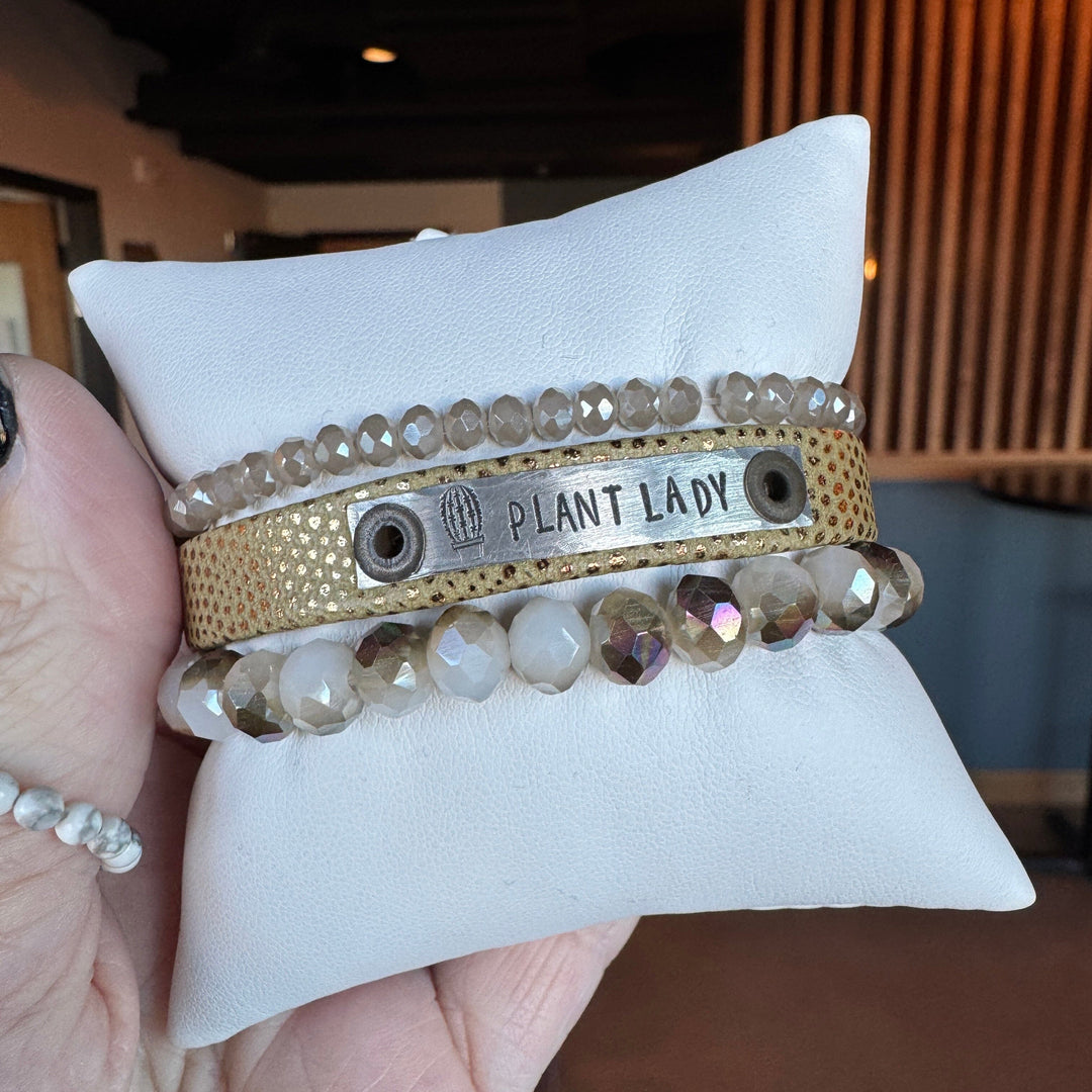 PLANT LADY | Green Luxor Leather Skinny Set | 3 pieces | Bracelets | Women Skinny Bracelets Create Hope Cuffs 