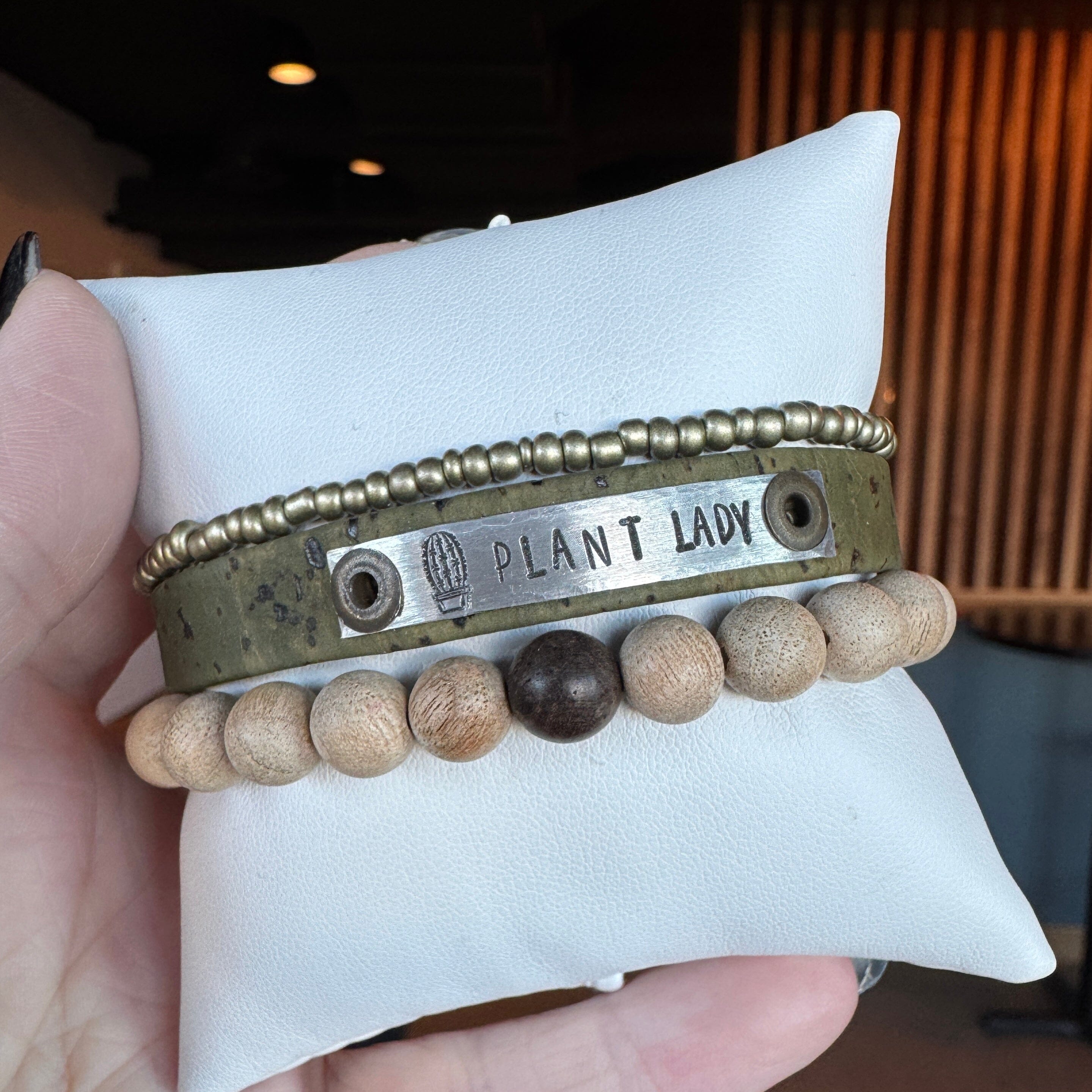 PLANT LADY | Olive Green Cork Skinny Set | 3 pieces | Bracelets | Women Skinny Bracelets Create Hope Cuffs 