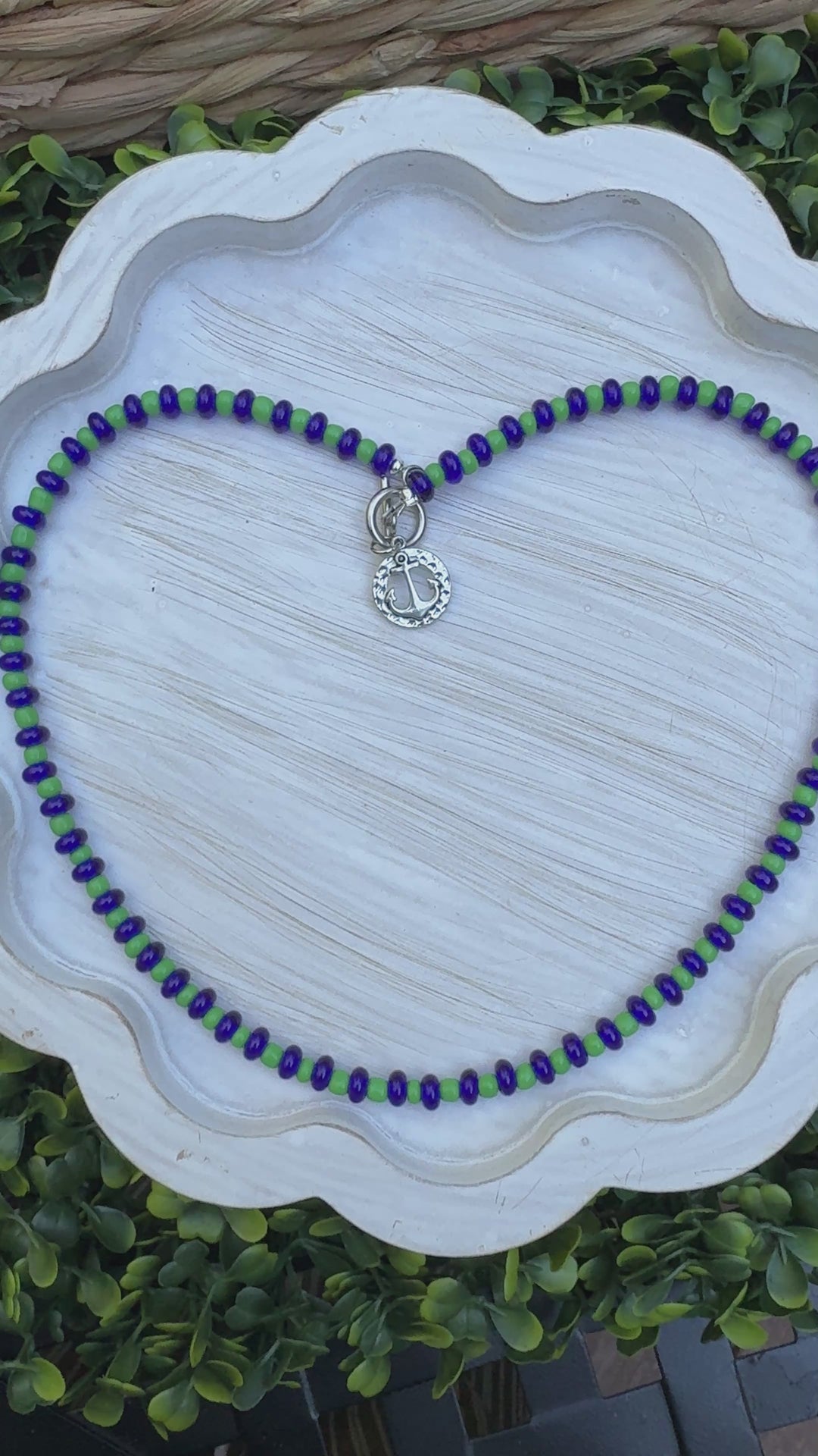 New! 5mm Blue Green Anchor Rondelle Candy Necklace | 16" Women Toggle Clasp Necklace | Stainless Steel Wire