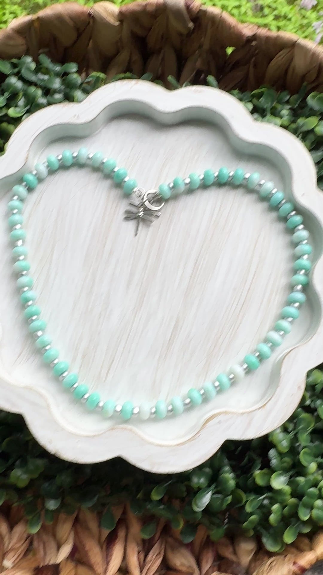 New! 5mm Mint Silver Sky Rondelle Candy Necklace | 16" Women Toggle Clasp Necklace | Stainless Steel Wire