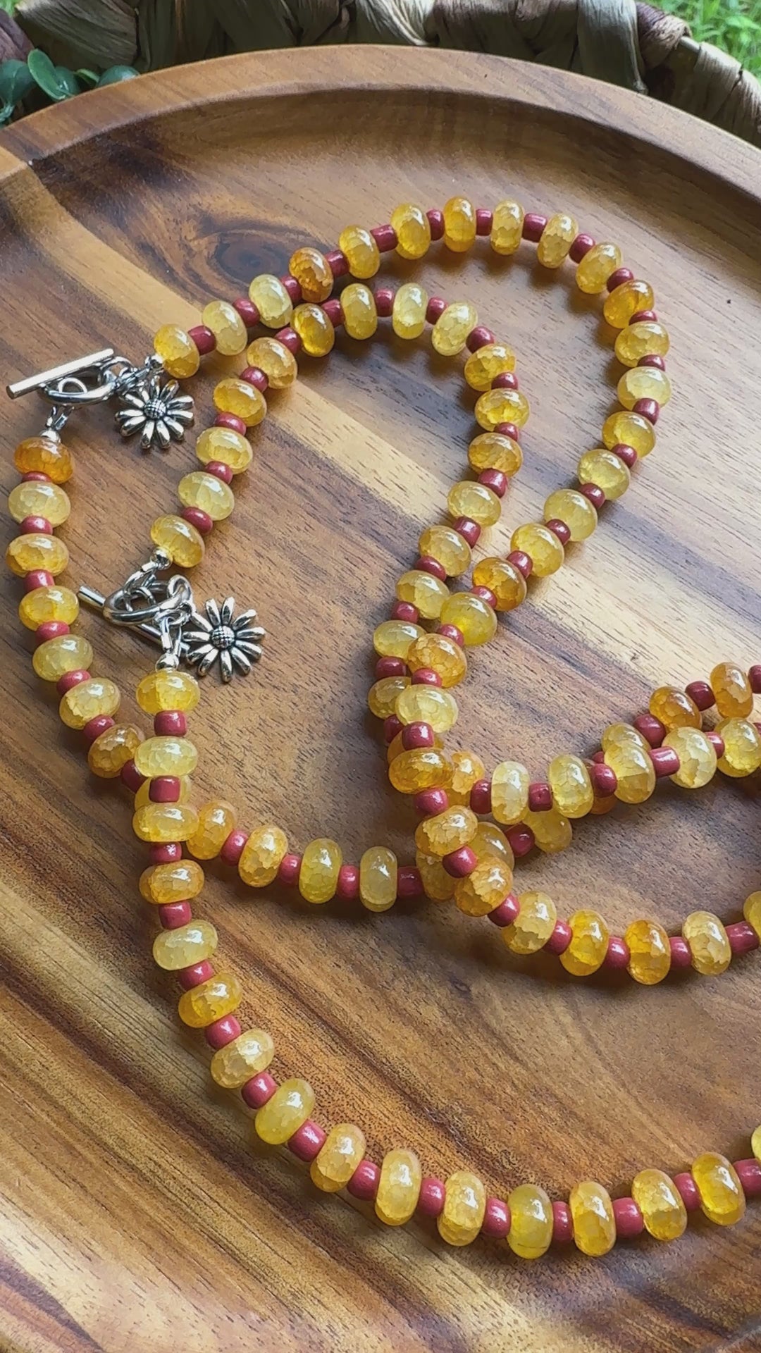 New! 5mm Butterscotch Flower Rondelle Candy Necklace | 16" Women Toggle Clasp Necklace | Stainless Steel Wire