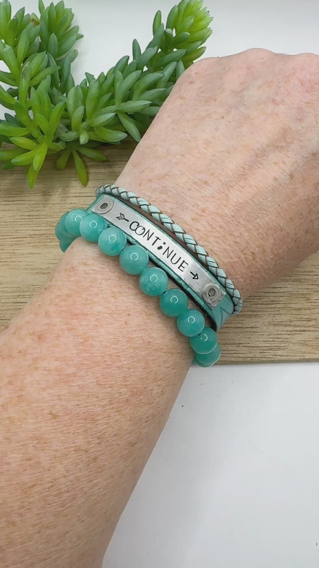 CONTiNUE Turquoise Stack | Skinny Leather Stack Set | 3 pieces | Bracelets | Womens