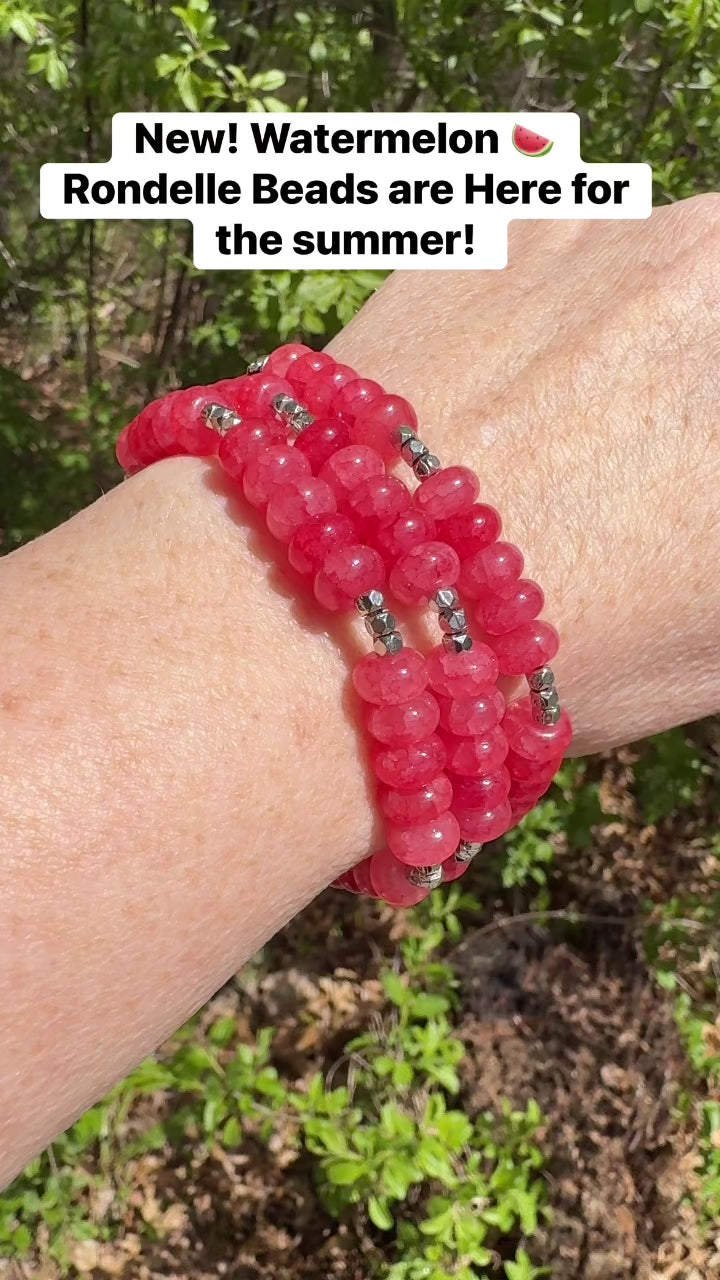 Coral Watermelon Rondelle Stones | Gemstone Bead Bracelets | 6mm Stone | Women