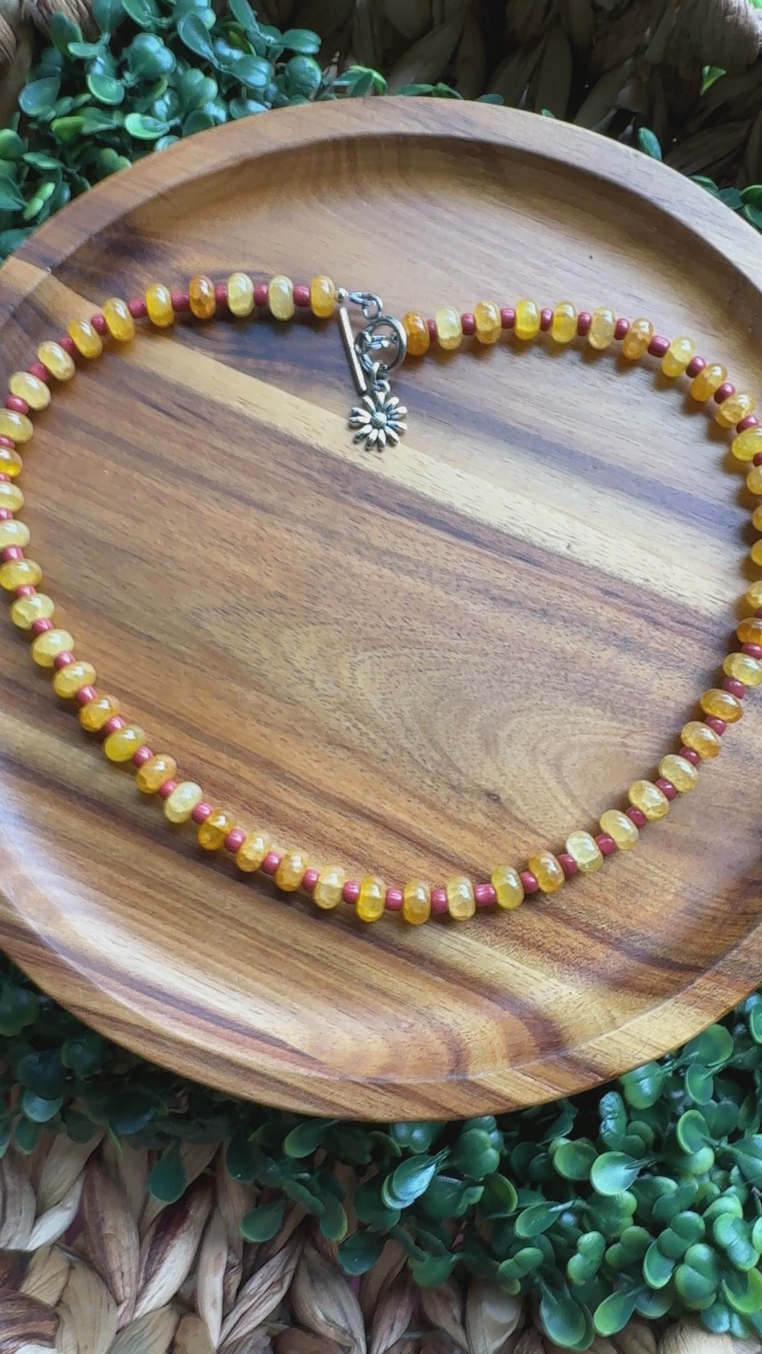 New! 5mm Butterscotch Flower Rondelle Candy Necklace | 16" Women Toggle Clasp Necklace | Stainless Steel Wire