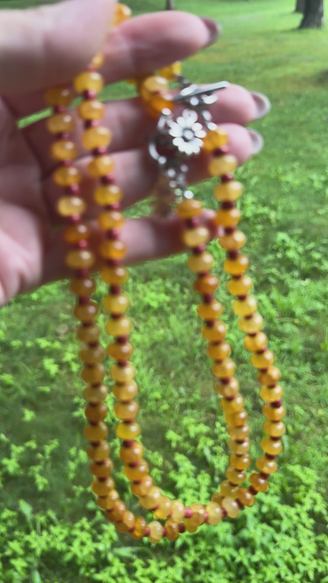 New! 5mm Butterscotch Flower Rondelle Candy Necklace | 16" Women Toggle Clasp Necklace | Stainless Steel Wire