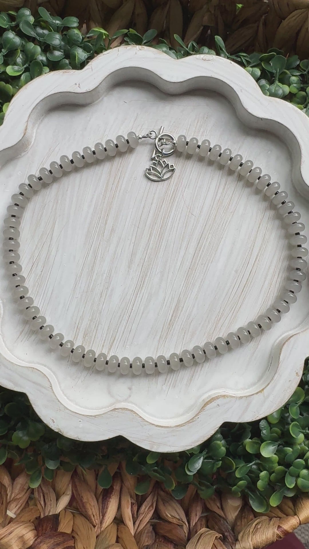 New! 5mm Smokey Grey Lotus Rondelle Candy Necklace | 16" Women Toggle Clasp Necklace | Stainless Steel Wire