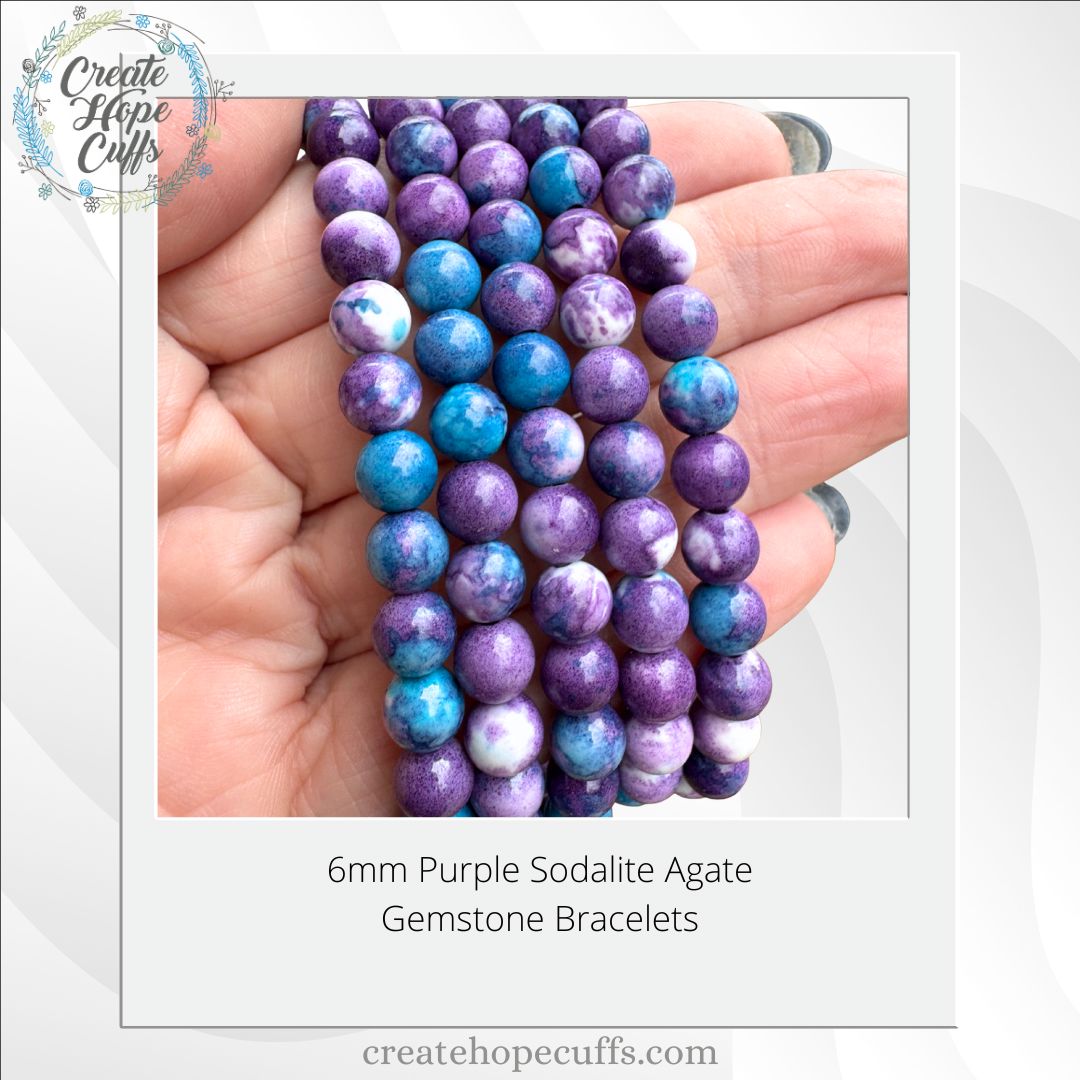 Purple Sodalite Agate | Gemstone Bead Bracelets | 6mm Stone | Women Bracelets Create Hope Cuffs 
