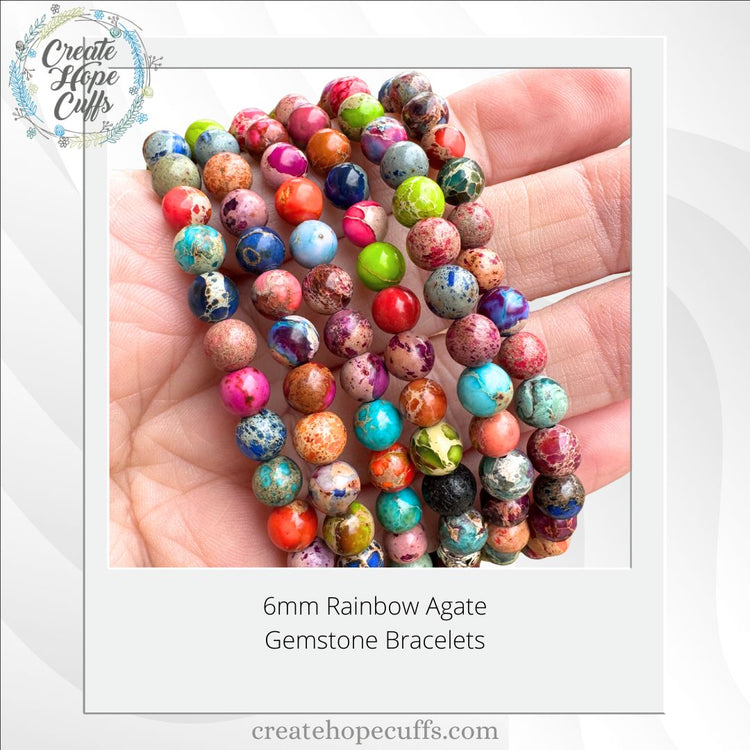Rainbow Agate Bead Bracelet | 6mm | Gemstone | Womens Bracelets Create Hope Cuffs 
