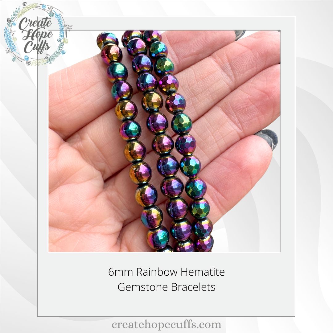 Rainbow Hematite Bead Bracelet | 6mm | Gemstone | Women Bracelets Create Hope Cuffs 