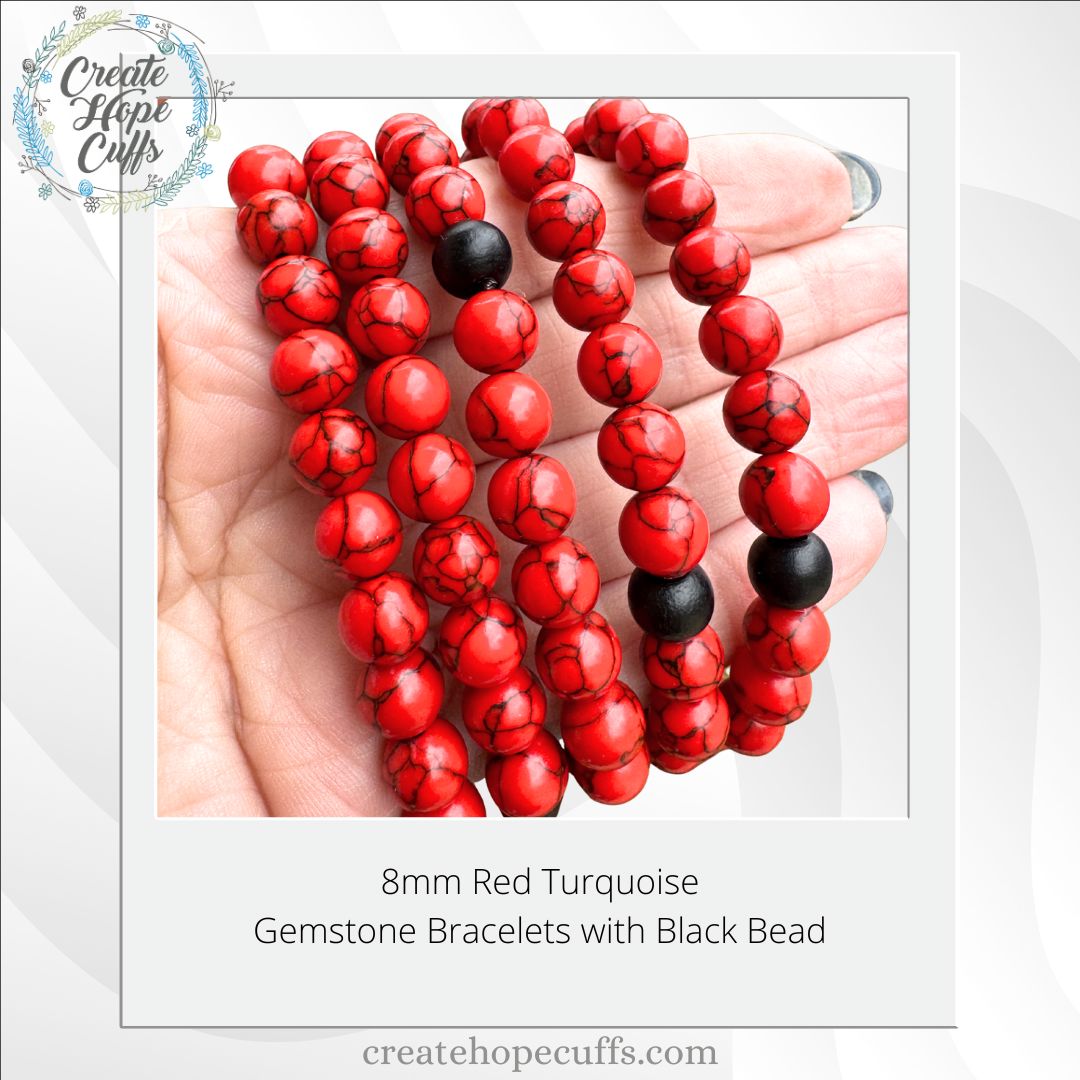 Red Turquoise Bead Bracelet | 8mm | Natural Stone | Women Bracelets Create Hope Cuffs 