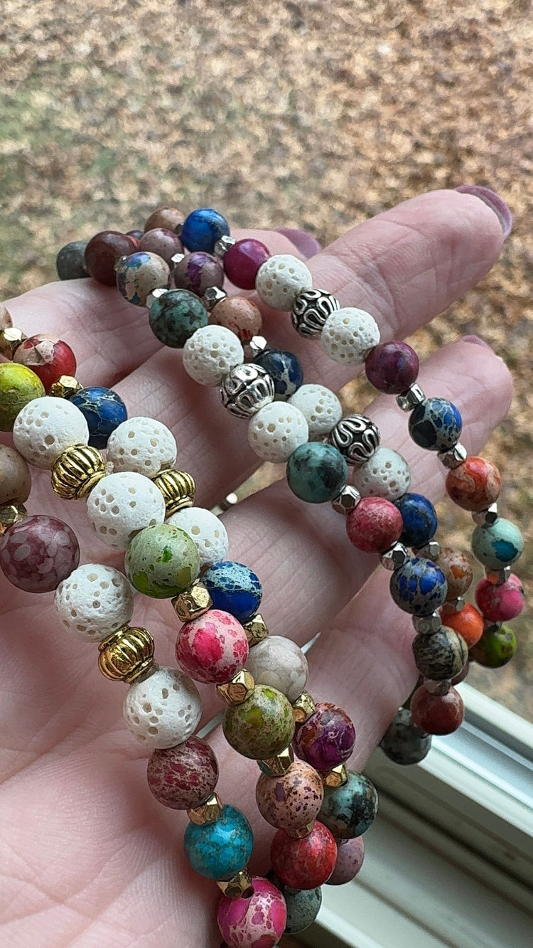 RESTOCKED Rainbow Agate Bead Bracelet | 6mm | Gemstone | Womens Bracelets Create Hope Cuffs Silver seed bead accents (right) 
