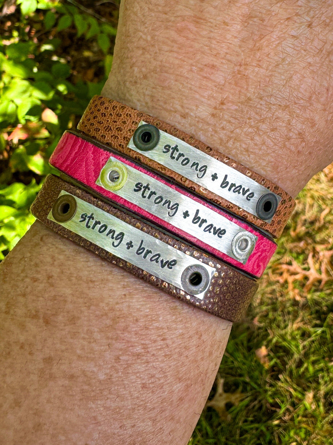 Rose Robin STRONG + BRAVE Skinny Leather Bracelets | 3 Styles | Gifts for the Journey Skinny Bracelets Create Hope Cuffs 