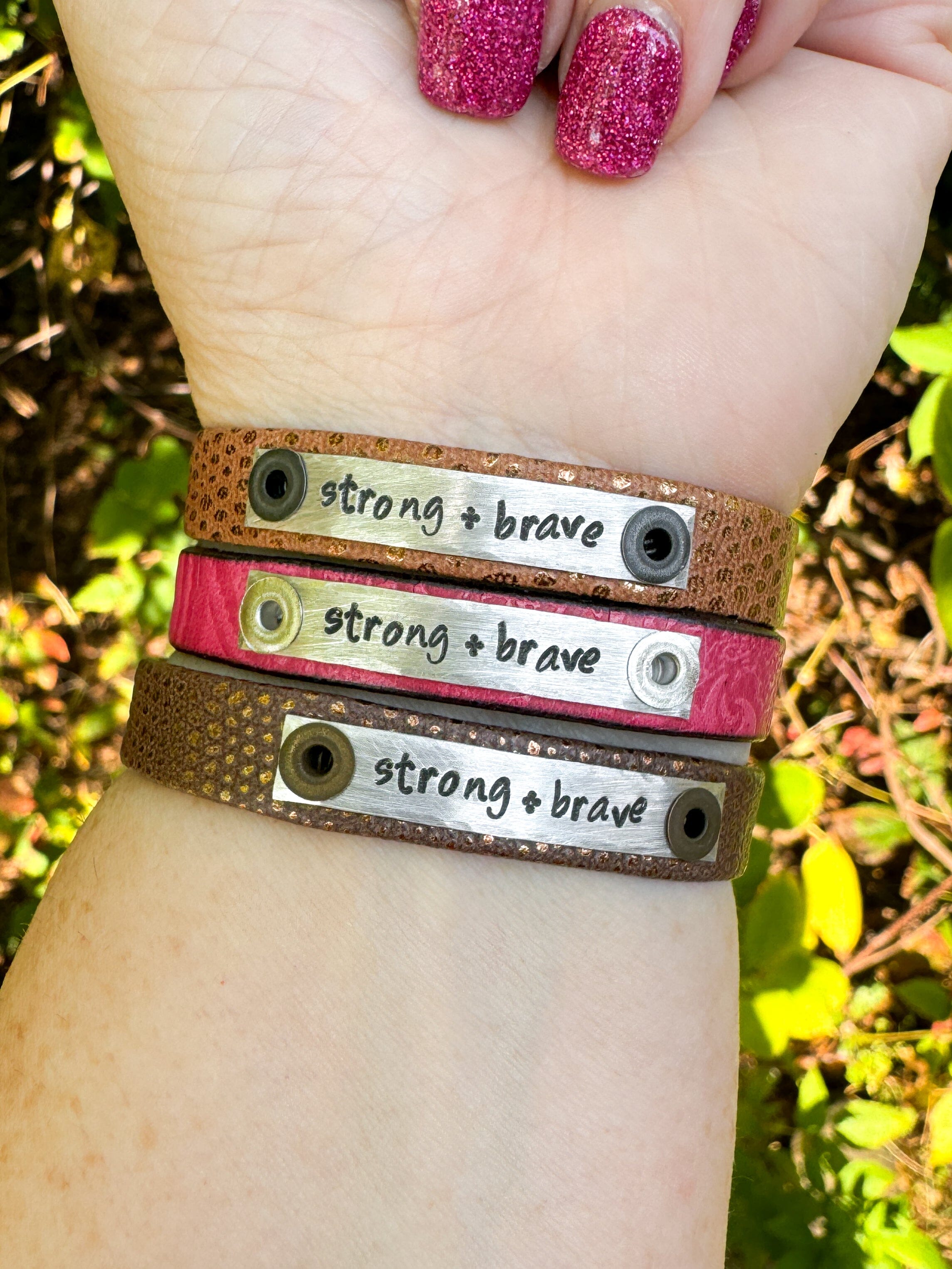 Rose Robin STRONG + BRAVE Skinny Leather Bracelets | 3 Styles | Gifts for the Journey Skinny Bracelets Create Hope Cuffs 