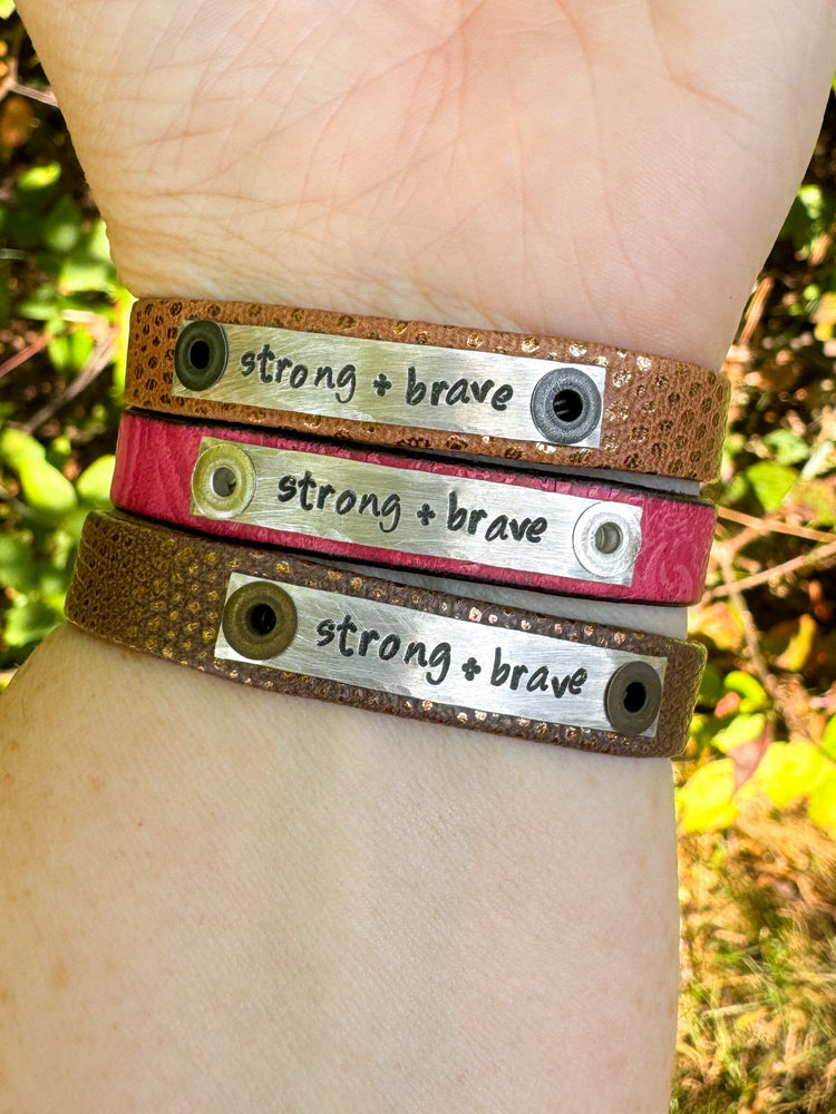 Rose Robin STRONG + BRAVE Skinny Leather Bracelets | 3 Styles | Gifts for the Journey Skinny Bracelets Create Hope Cuffs 