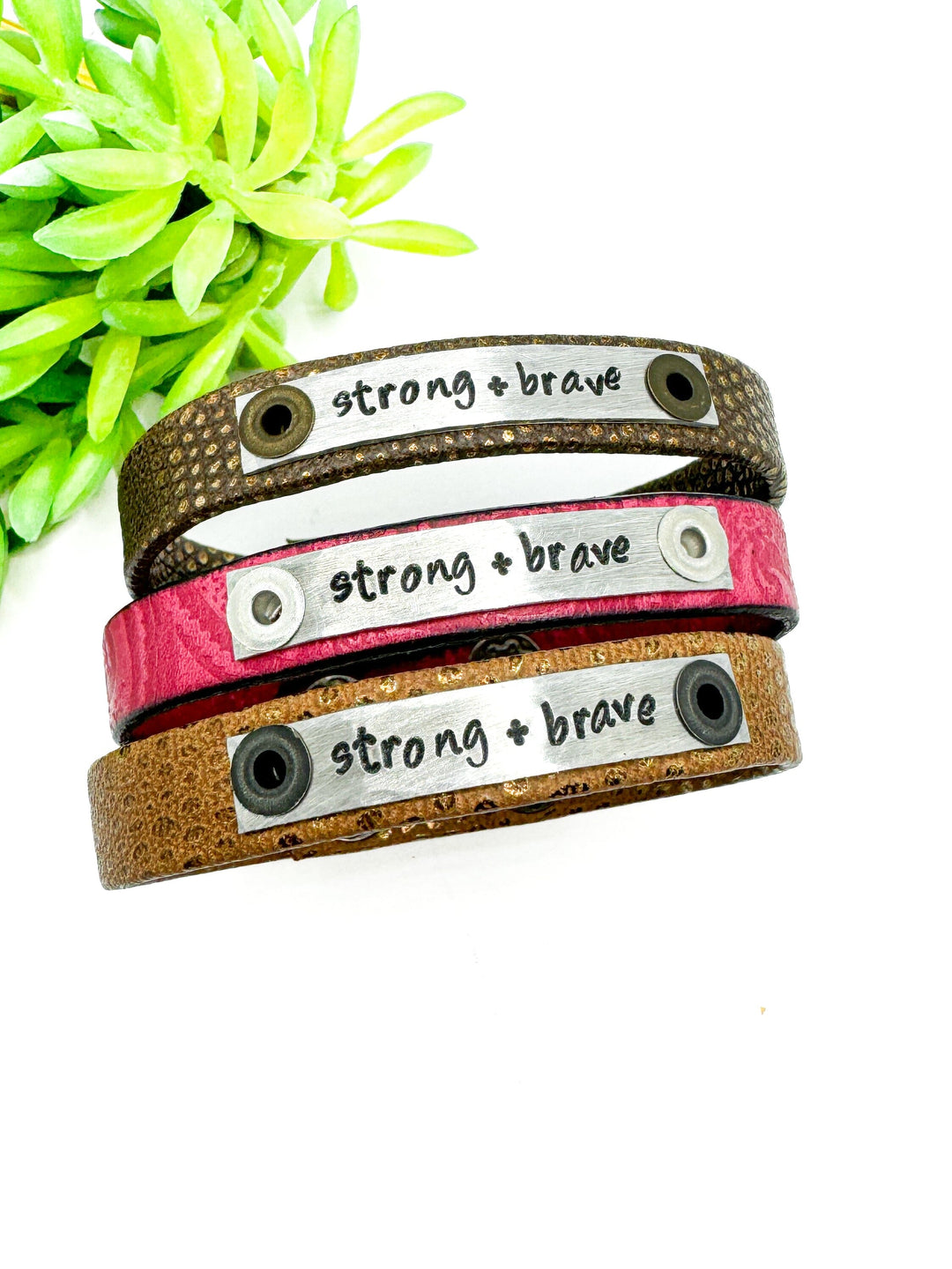 Rose Robin STRONG + BRAVE Skinny Leather Bracelets | 3 Styles | Gifts for the Journey Skinny Bracelets Create Hope Cuffs 