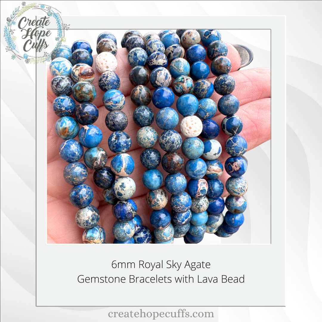 Royal Sky Agate | Gemstone Bead Bracelets | 6mm Stone | Women Bracelets Create Hope Cuffs 