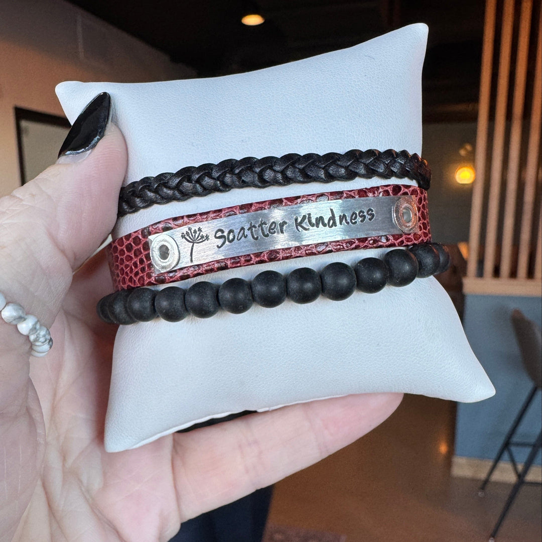 Scatter Kindness | Maroon Lizard Skinny Leather Set | 3 pieces | Bracelets | Women Skinny Bracelets Create Hope Cuffs 