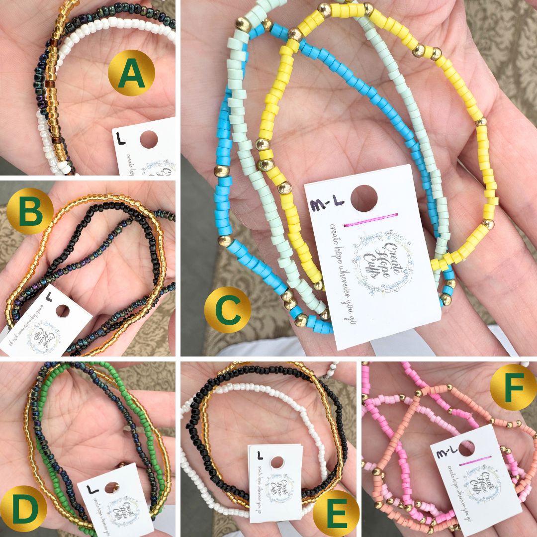 Seed Bead Sets | Choose Your Set Bracelets | 4mm Beads | Women Girls Bracelets Create Hope Cuffs A - Large 