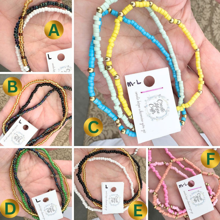 Seed Bead Sets | Choose Your Set Bracelets | 4mm Beads | Women Girls Bracelets Create Hope Cuffs A - Large 