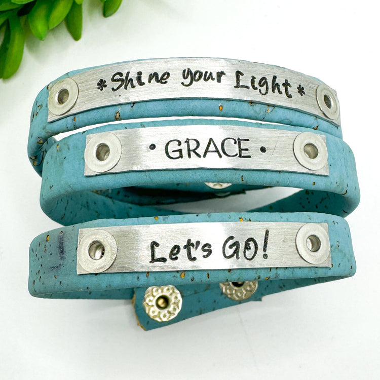 Sky Blue Cork | 3 Phrases | Cork Skinny Bracelet | Adjustable Skinny Bracelets Create Hope Cuffs 