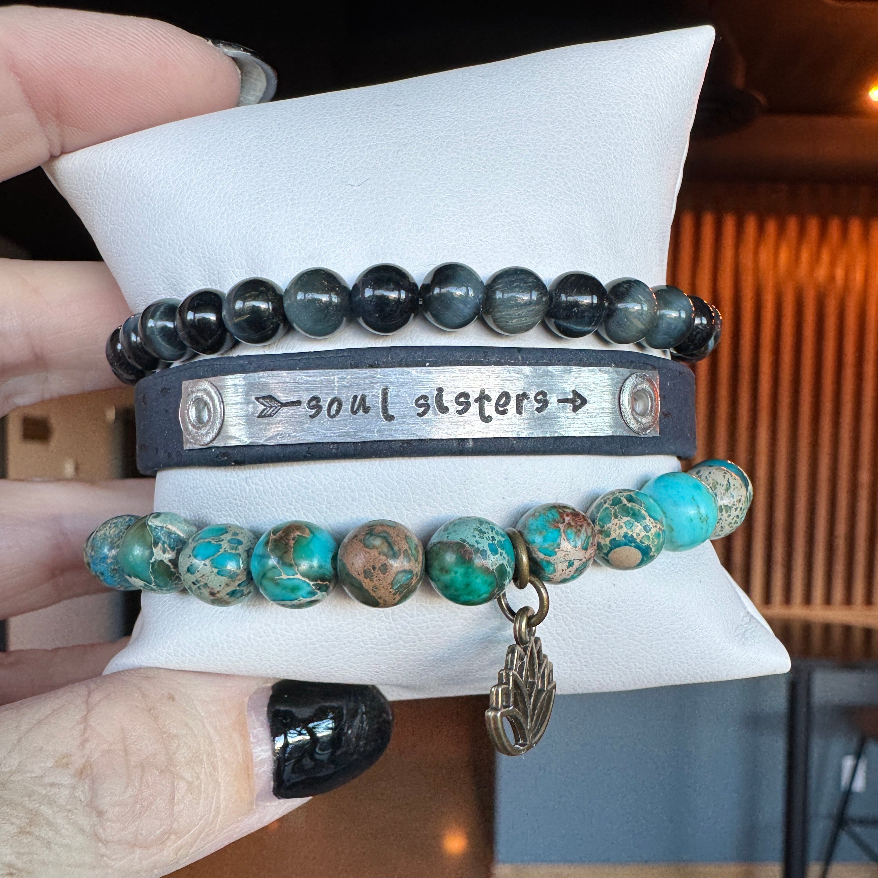 SOUL SISTERS | Navy Indigo Cork Skinny Set | 3 pieces | Bracelets | Women Skinny Bracelets Create Hope Cuffs 