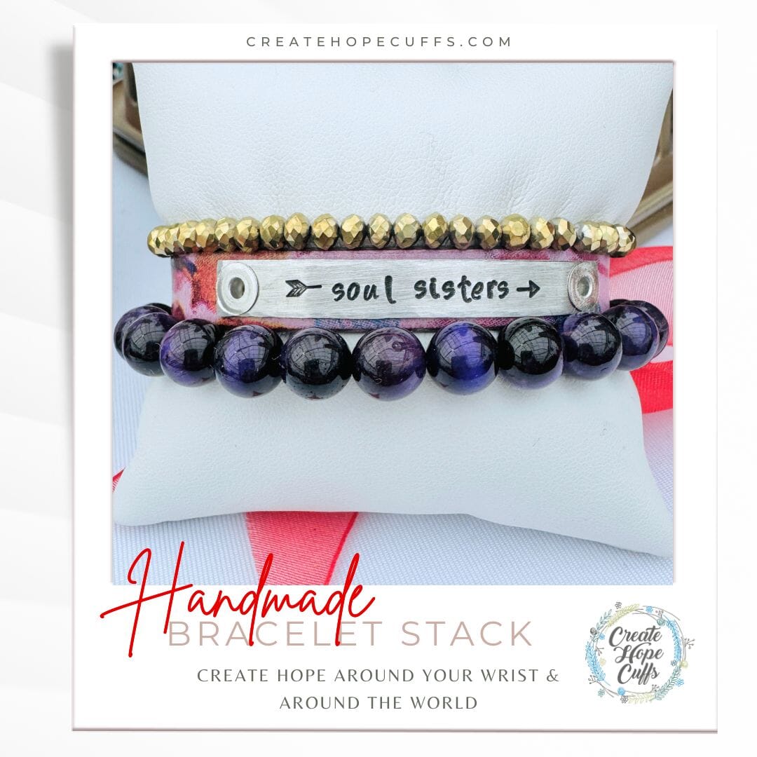 SOUL SISTERS Purple Watercolor Stack | Skinny Leather Set | 3 pieces | Bracelets | Womens Skinny Bracelets Create Hope Cuffs 