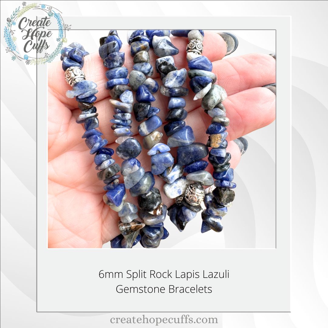 Split Rock Lapis Lazuli Bead Bracelet | 6mm | Gemstone | Women Bracelets Create Hope Cuffs 