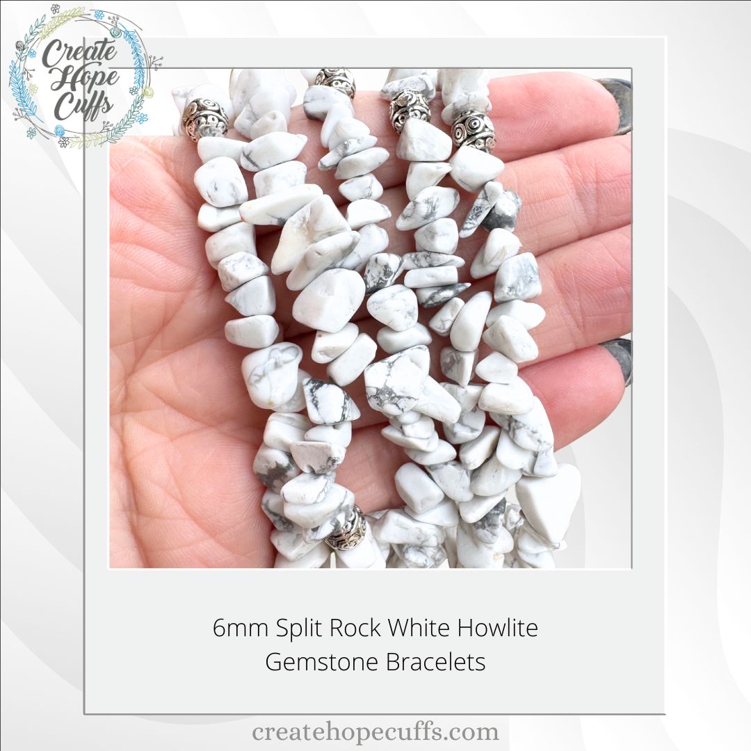 Split Rock White Howlite Bead Bracelet | 6mm | Gemstone | Women Bracelets Create Hope Cuffs 