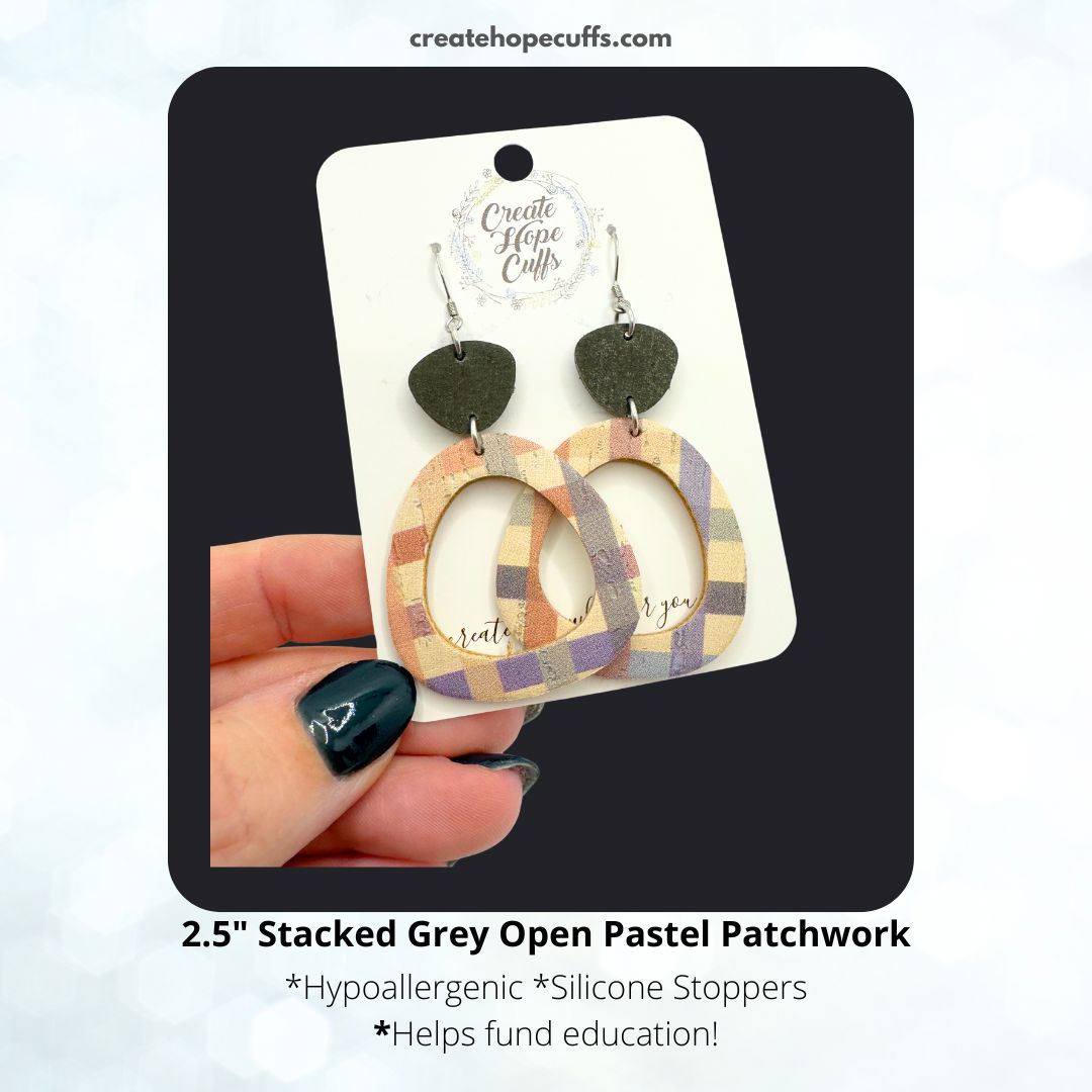 Stacked Grey Open Pastel Patchwork | Leather Earrings | Hypoallergenic | Women Leather Earrings Create Hope Cuffs 