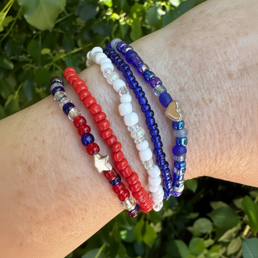 Stars and Stripes Collection | Tiny Seed Bead Bracelets | 4mm Beads | Unisex Bracelets Create Hope Cuffs 