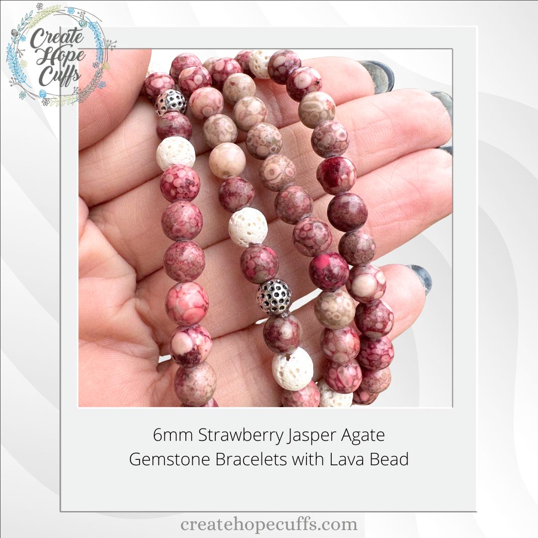 Strawberry Jasper Agate | Gemstone Bead Bracelets | 6mm Stone | Women Bracelets Create Hope Cuffs 
