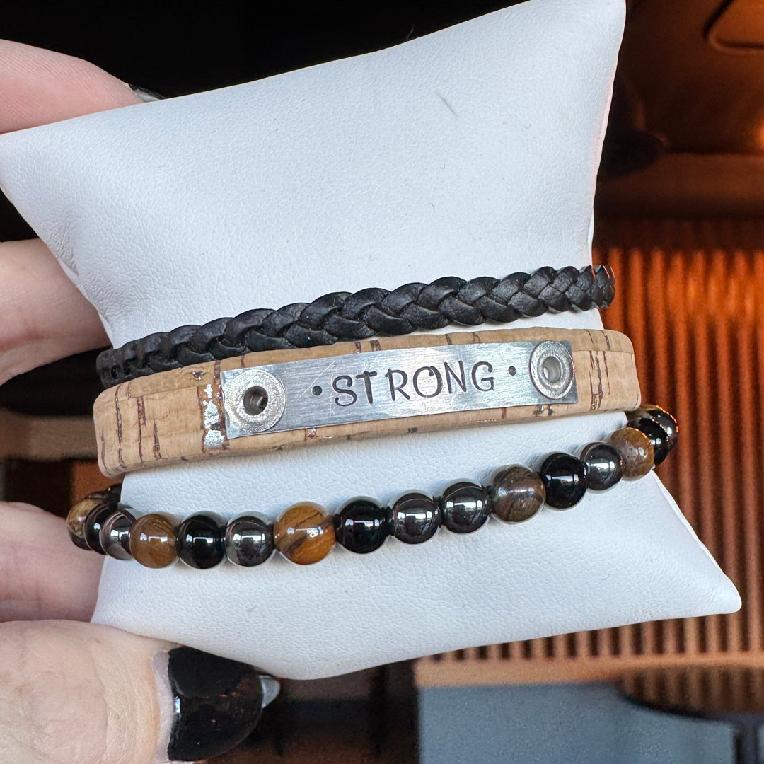 STRONG | Natural Silver Fleck Cork Skinny Set | 3 pieces | Bracelets | Women Skinny Bracelets Create Hope Cuffs 