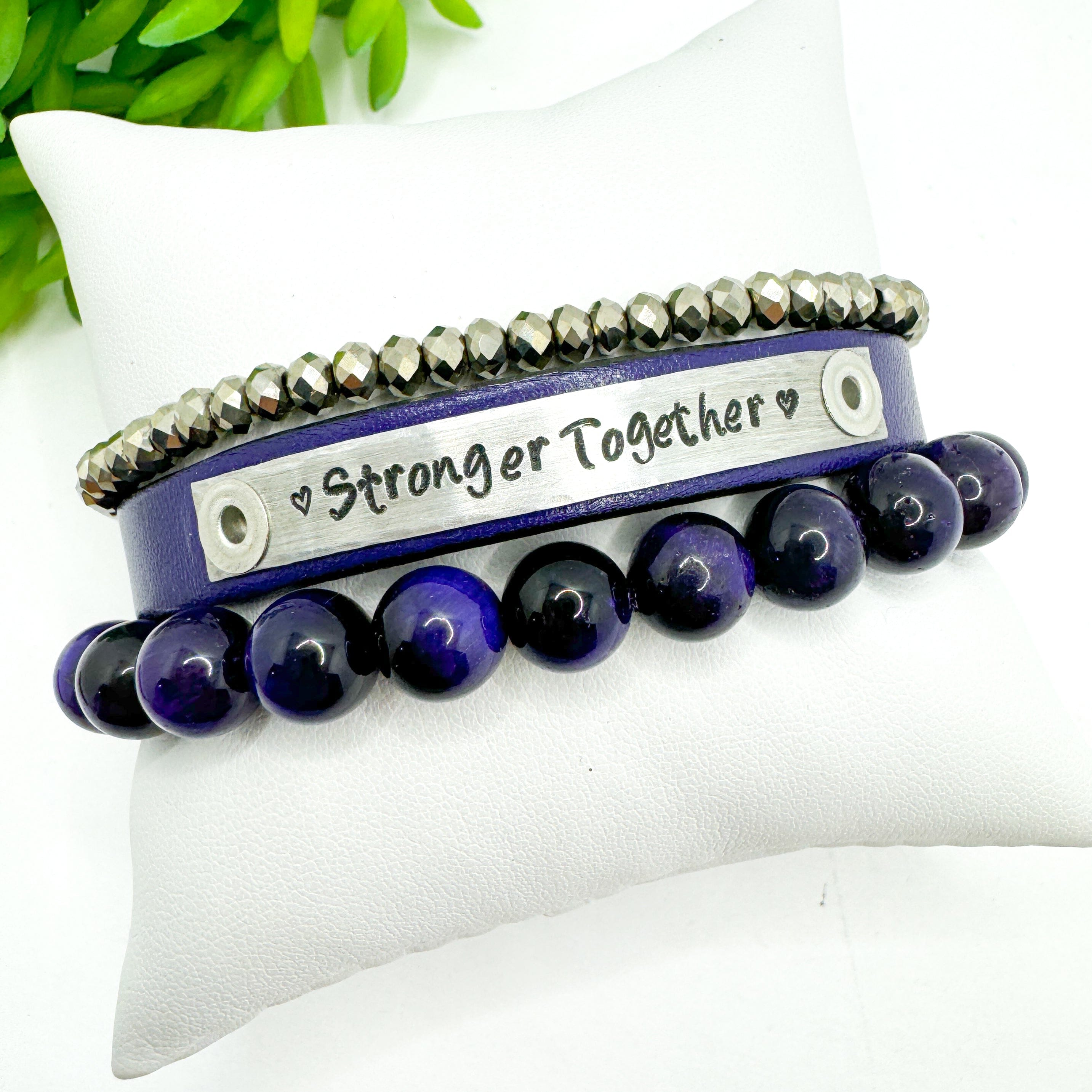 Stronger Together Stack | Purple Skinny Leather Set | 3 pieces | Bracelets | Womens Skinny Bracelets Create Hope Cuffs 