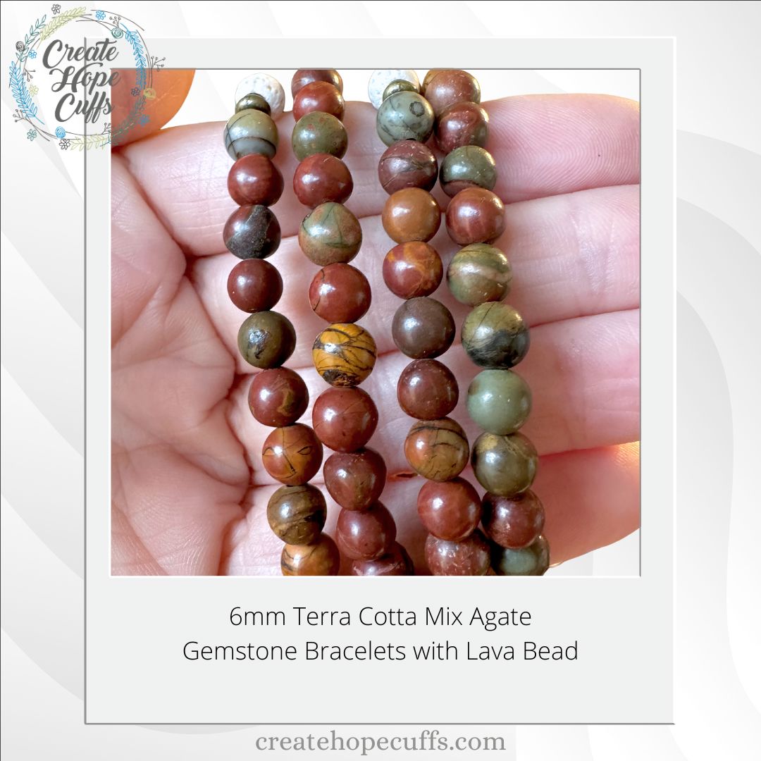Terra Cotta Mix Agate | Gemstone Bead Bracelets | 6mm Stone | Women Bracelets Create Hope Cuffs 