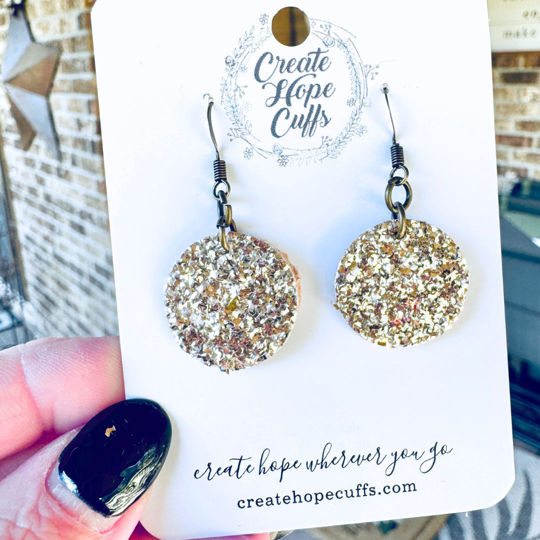 Textured Glitter Ornament Circle | Leather Earrings | Hypoallergenic | Women Leather Earrings Create Hope Cuffs 
