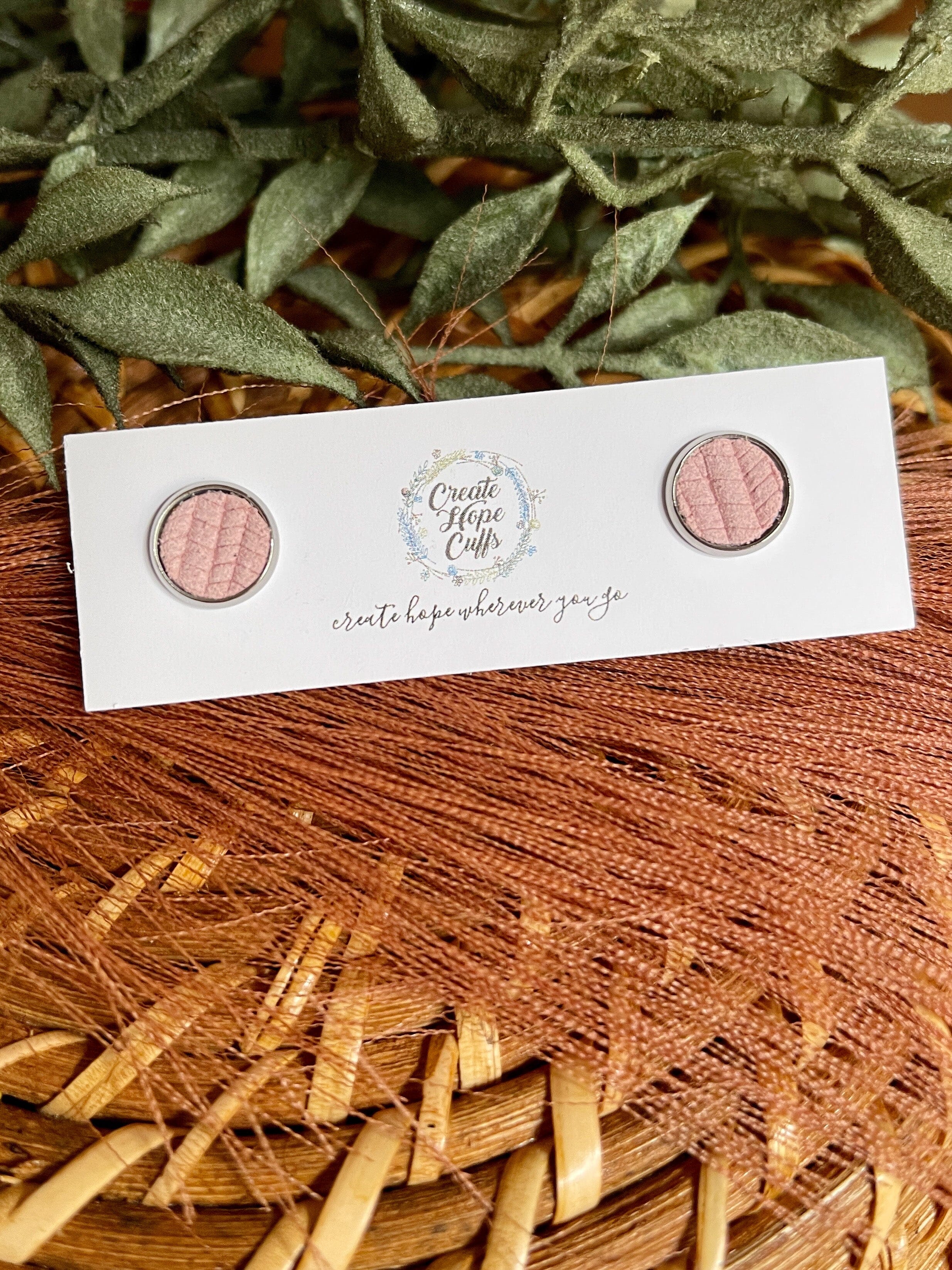 Textured STUD | 10mm | 12 Colors | Leather Earrings, Hypoallergenic Leather Earrings Create Hope Cuffs Blush Pink 