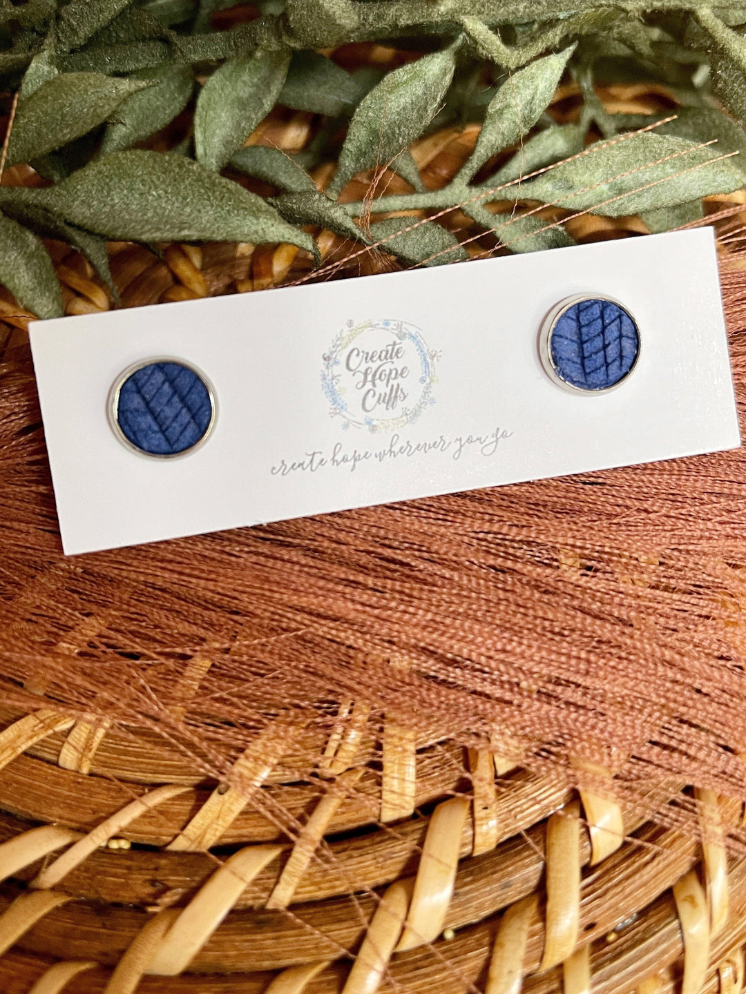 Textured STUD | 10mm | 12 Colors | Leather Earrings, Hypoallergenic Leather Earrings Create Hope Cuffs Light Navy 