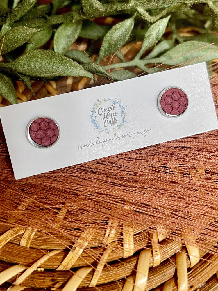 Textured STUD | 10mm | 12 Colors | Leather Earrings, Hypoallergenic Leather Earrings Create Hope Cuffs Maroon 