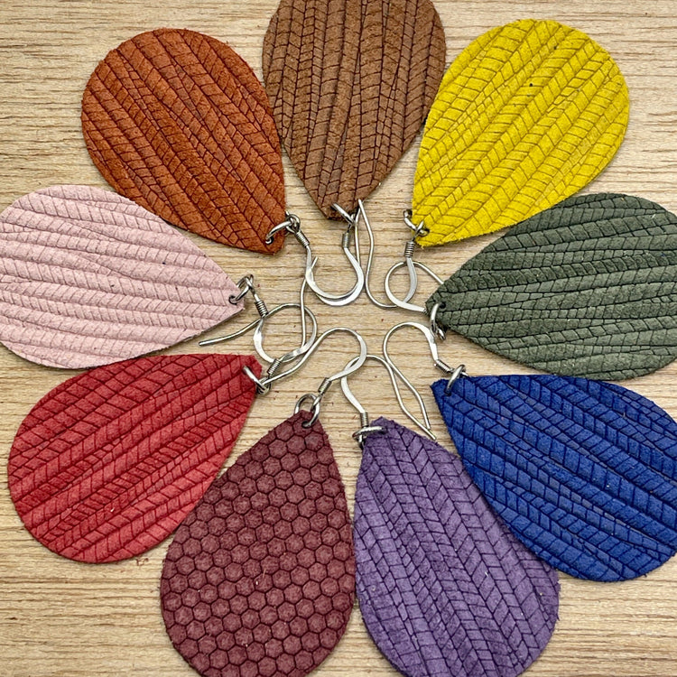 Textured Teardrop Leather Earrings | 14 Colors | Hypoallergenic Leather Earrings Create Hope Cuffs 