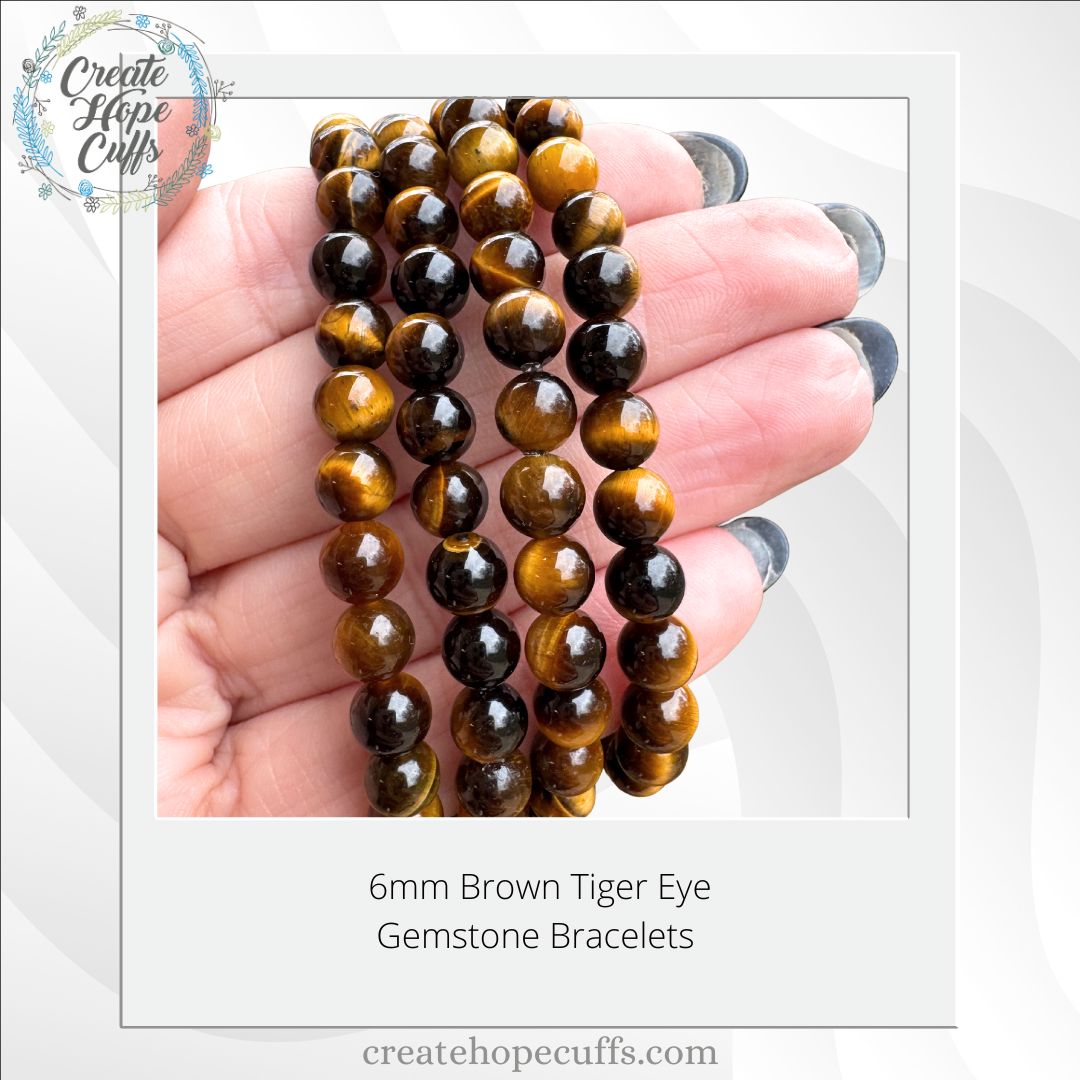 Tiger Eye Brown Marble | Gemstone Bead Bracelets | 6mm Stone | Women Bracelets Create Hope Cuffs 