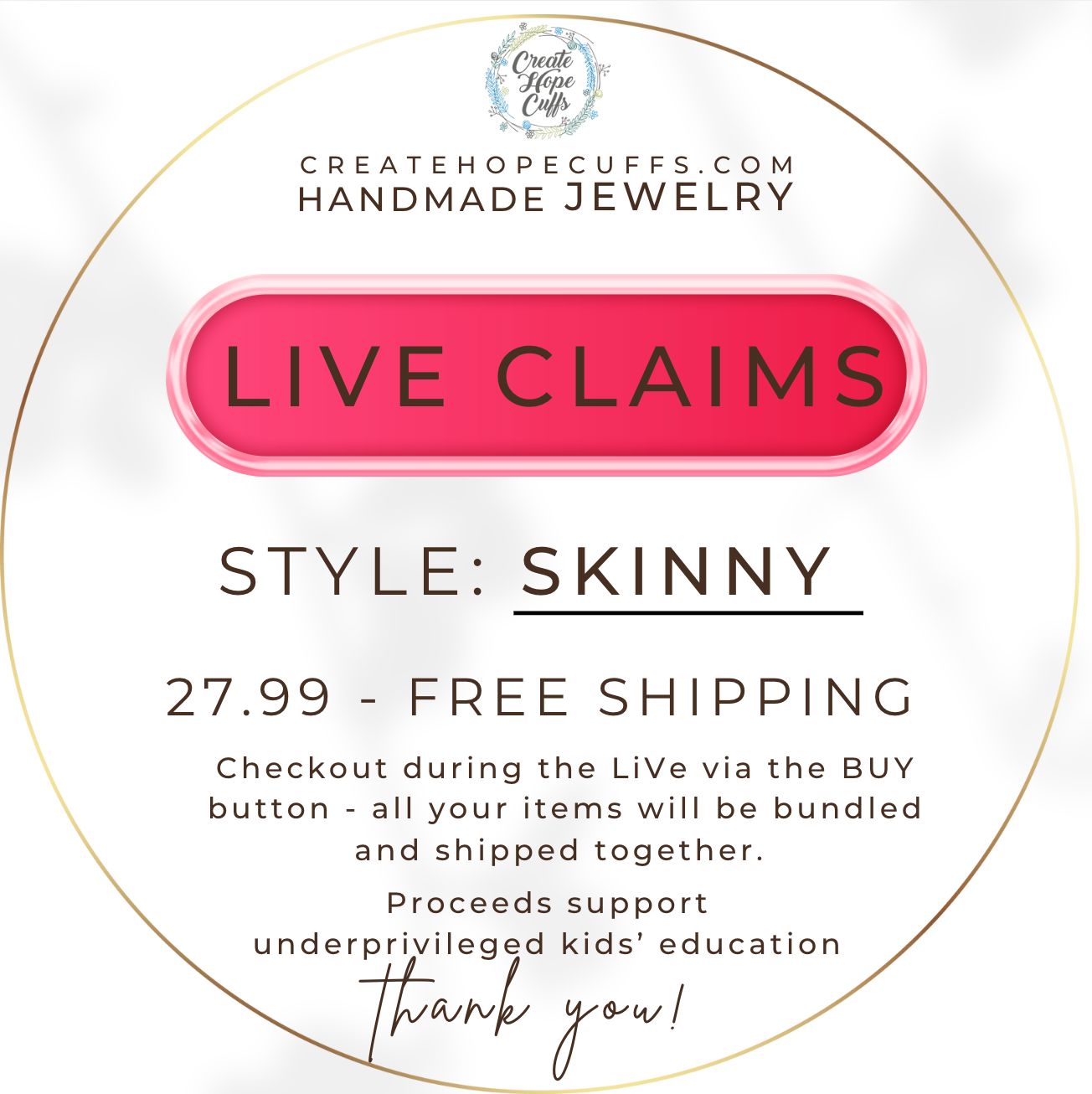 TikTok GRAB - Live Sale | SKiNNY STYLE ONLY Bracelet | Adjustable Skinny Bracelets Create Hope Cuffs 