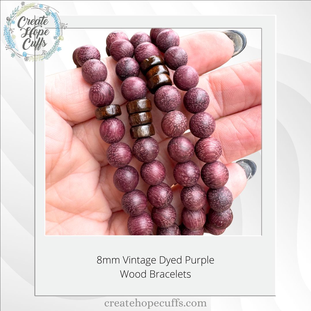 Vintage Dyed Purple | Wood Bead Bracelets | 8mm | Women Bracelets Create Hope Cuffs 