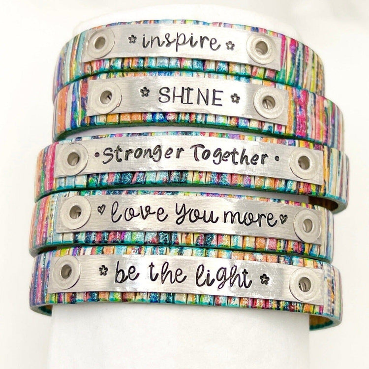 WARRIOR Multi Shimmer Rainbow Design Leather | | Skinny Bracelet | Adjustable Skinny Bracelets Create Hope Cuffs 