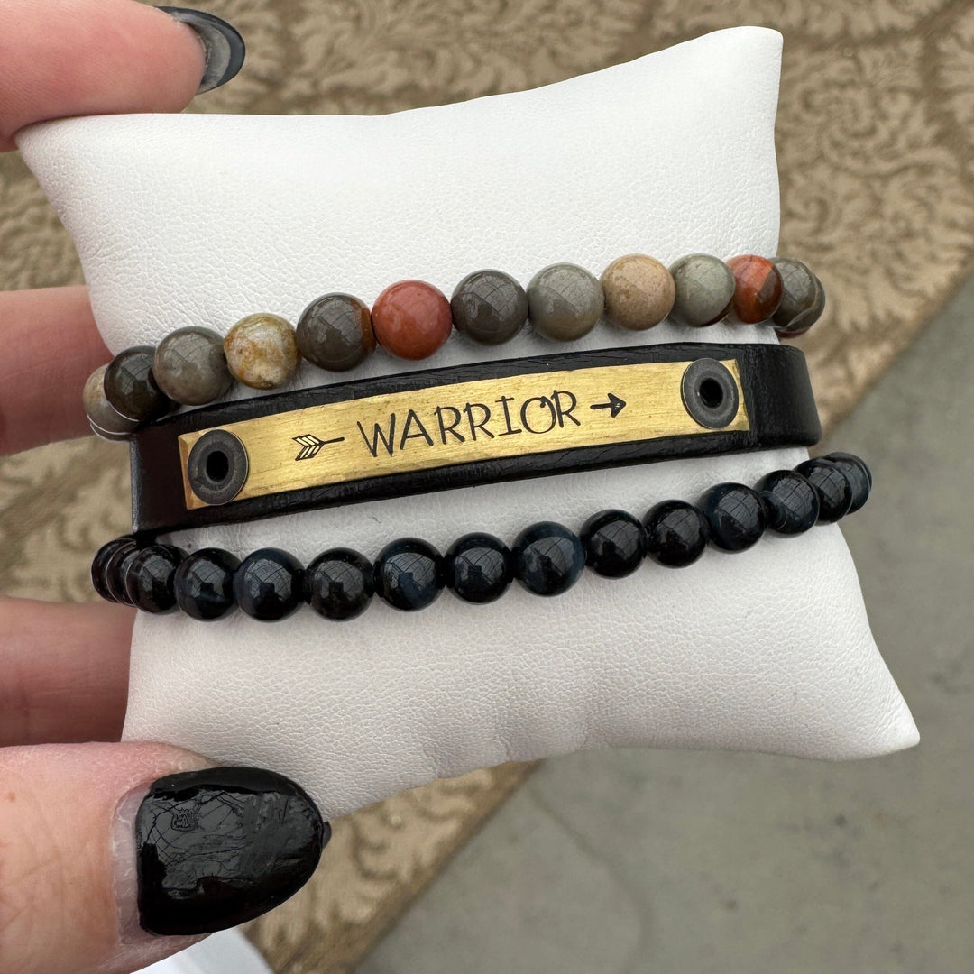 WARRIOR | Solid Black Leather Skinny Set | 3 pieces | Bracelets | Women Skinny Bracelets Create Hope Cuffs 