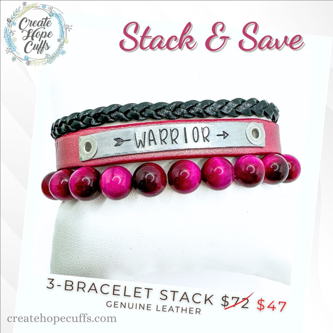 WARRIOR Stack | Skinny Leather Stack Set | 3 pieces | Bracelets | Womens Skinny Bracelets Create Hope Cuffs 