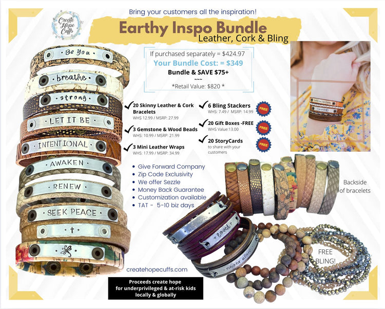(Wholesale) BUNDLE: Earthy Inspo | 32 Bracelets | Save $75 Leather Wrap Create Hope Cuffs 