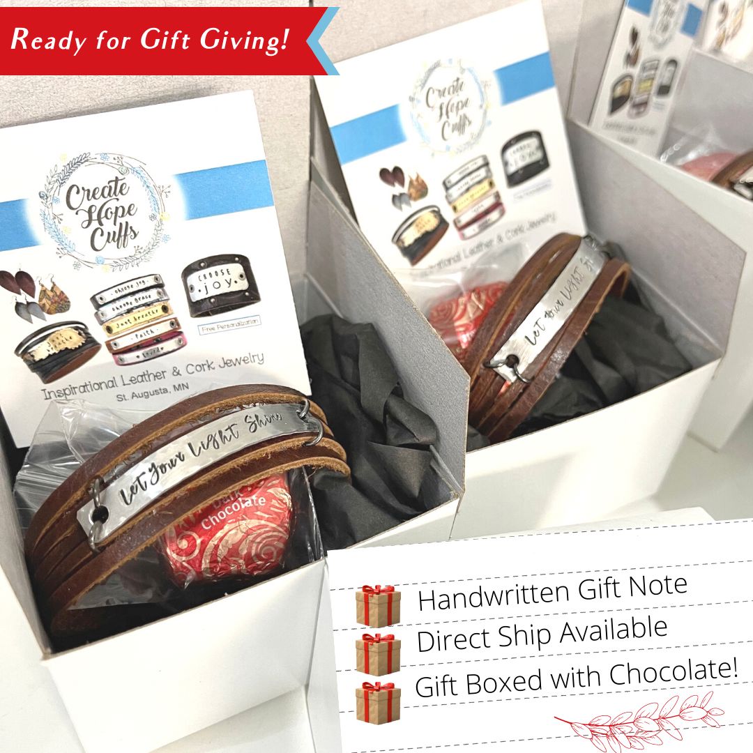 (Wholesale) GIFT BOXES (50-80 cents each, quantity dependent) Leather Cuff Create Hope Cuffs 
