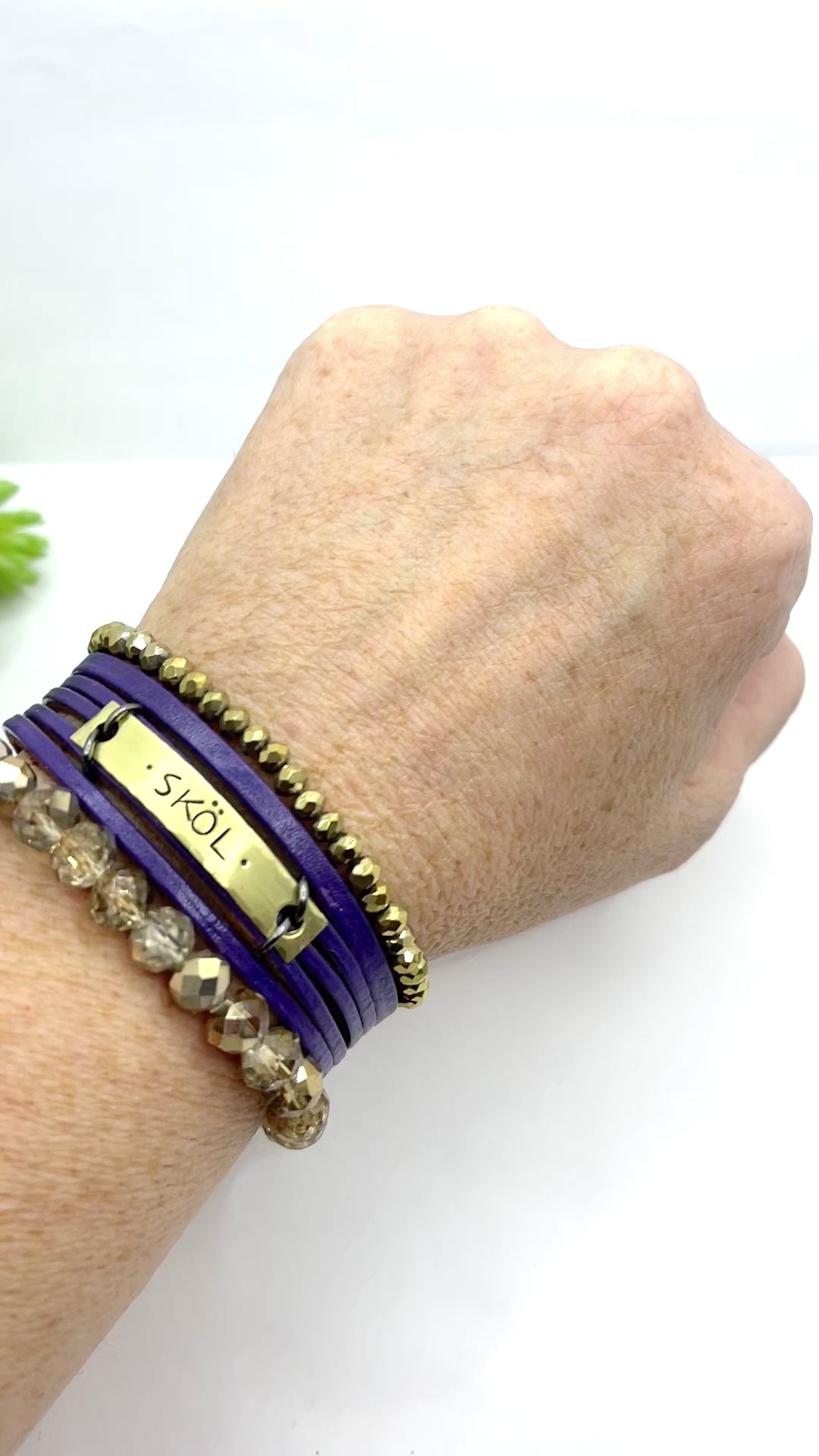 Purple SKOL | Vikings Football | Mini Leather Wrap Stack Bracelets | Women | Adjustable
