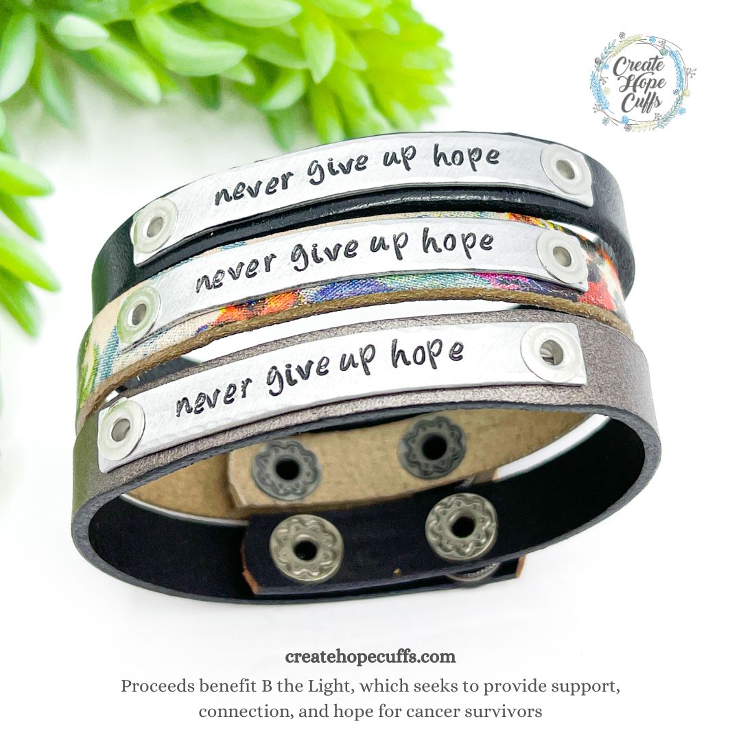 2022 B the Light Skinny Leather Bracelets | 3 Styles | Offering Hope to Breast Cancer Survivors Skinny Bracelets Create Hope Cuffs 