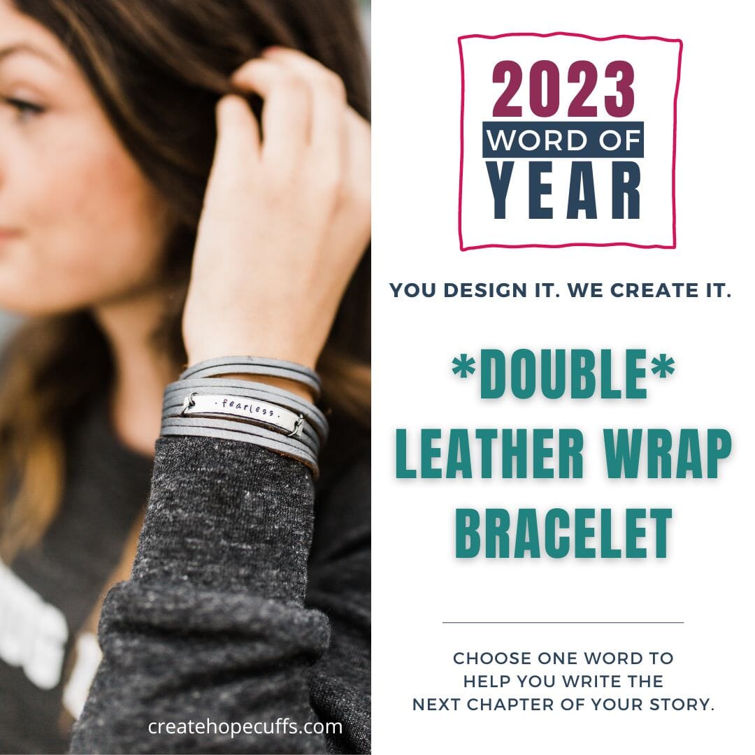 2023 WORD OF THE YEAR Double Wrap Leather Bracelet | Personalized | Adjustable Leather Wrap Create Hope Cuffs 